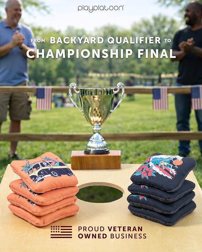 Play Platoon Pro Cornhole Bags Set of 8 - Professional Dual Sided Slick and Sticky Side Competition Corn Hole Bags - Tournament Series