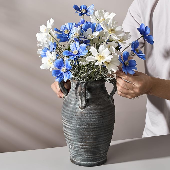 Emotionally Grounded Vase, Vaseking Large Ceramic Rustic Vase with 4 Handles, 10.83 inch Minimalist Decorative Farmhouse Vases for Home Decor, Living Room, Enterway, Table Decoration, Black Bronze