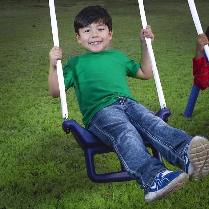 XDP Recreation Surf N Swing Painted Steel 5 Station Kids Outdoor Backyard Swing and Play Set with Wave Slide, Foam Leg Guards, and Hardware, Blue