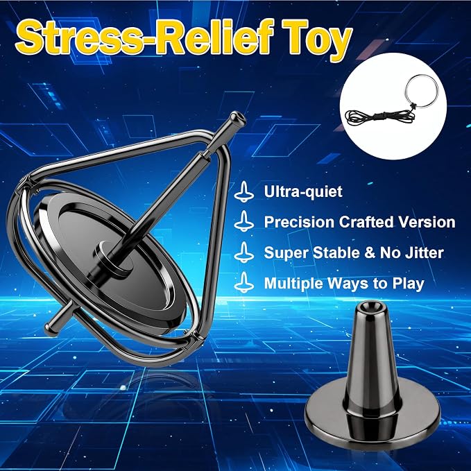 Gyroscope, Long-Lasting Spin,Anti-Gravity Spinner Toys,Physics Toys,Precision Gyroscope,Metal Anti-Gravity Spinning Top Balance Toy,Educational Gift, Premium Fidget Toy. (Black, Large Size)