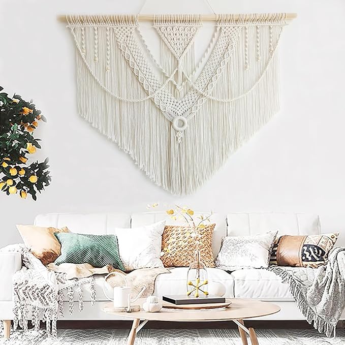 Achart Macrame Wall Hanging Large- Boho Wall Decor- large wall art- Wall Decor Living Room- Macrame Tapestry Boho Decor for Bedroom (Triangle)