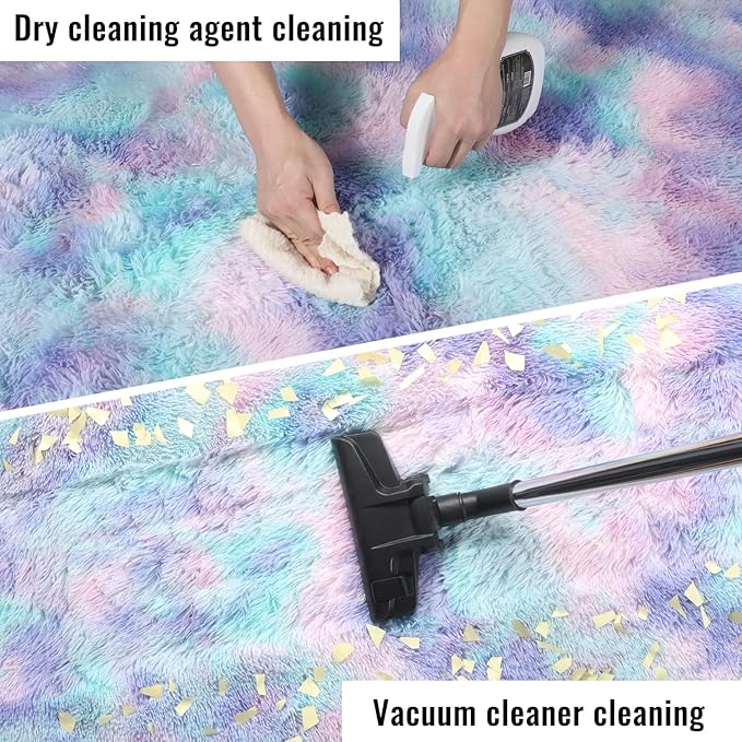 PAGISOFE Adorable Rainbow Mermaid Rugs for Girls Bedroom Plush Fluffy Purple Rug 3x5 Ft,Kawaii Carpet for Living Room,Non-Slip Indoor Princess Rugs for Nursery Kids Girls Room Home Cute Colorful Decor