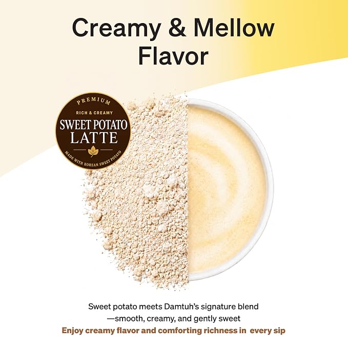 Damtuh Sweet Potato Latte Powder, 18g x 12 Sticks – Korean Goguma Latte Mix, Creamy Instant Drink, Caffeine-Free