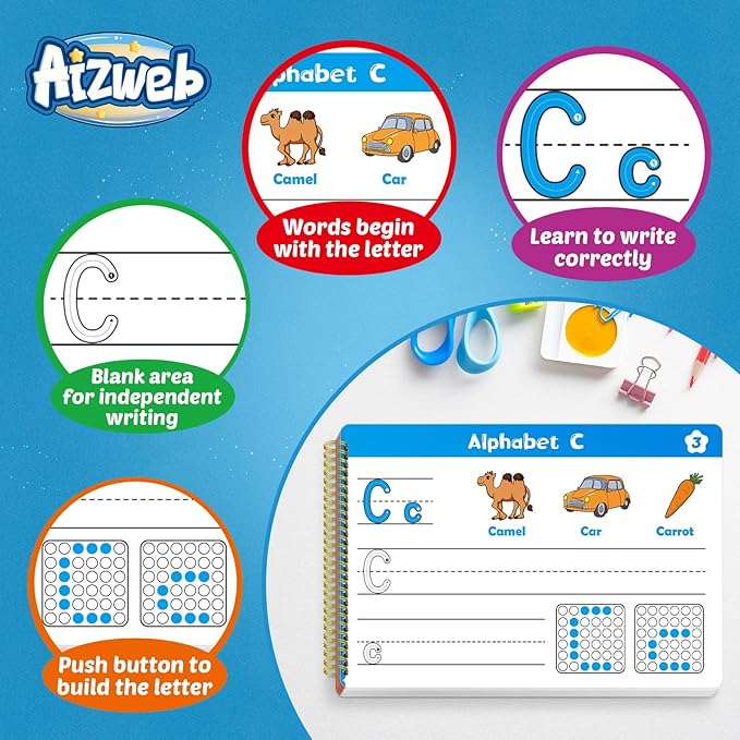 Aizweb Handwriting Practice for Kids,Learn to Write,Pre k Toddler Preschool Kindergarten Learning Activities,Number Shape Letter Tracing Writing Workbook,ABC Alphabet Autism Montessori Toys