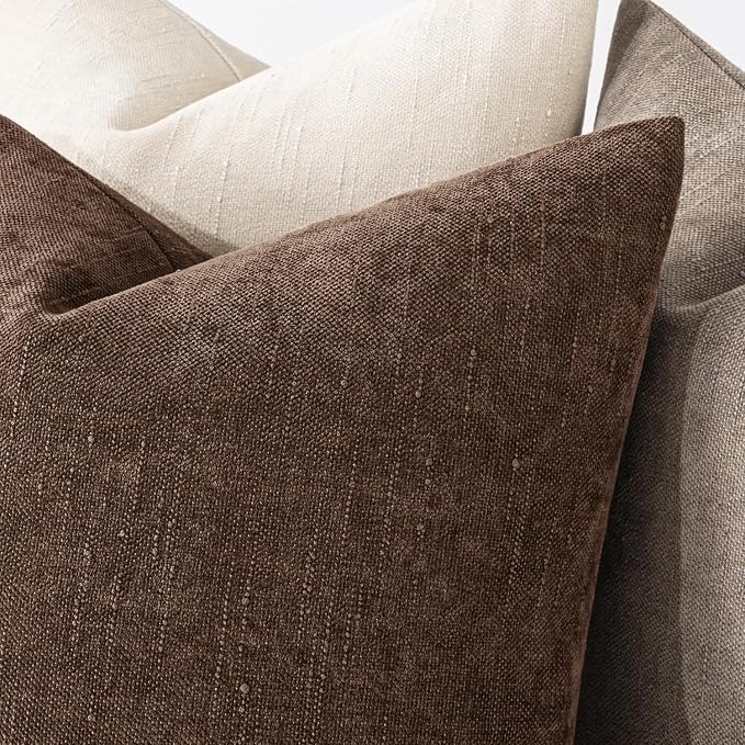 MIULEE 12x20 Inch Lumbar Textured Chenille Pillow Covers Chocolate Brown | Pack of 2 Decorative Soft Throw Pillows, Solid Textured Cushion Covers, Modern Home Decor for Couch Sofa Bedroom Living Room