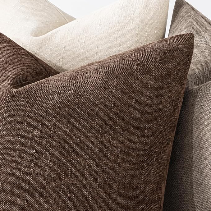 MIULEE 26x26 Inch Euro Textured Chenille Pillow Covers Chocolate Brown | Pack of 2 Decorative Soft Throw Pillows,Solid Textured Cushion Covers,Modern Home Decor for Bed Couch Sofa Bedroom Livingroom