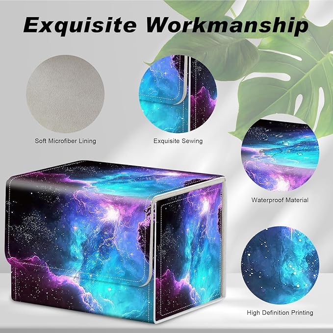 DEGDFSGR for TCG MTG Card Game Storage Box Organizer Trading Card Case Commander Deck Box Magnetic Closure Creative Pattern Up to 200 Cards, Purple Space Galaxy