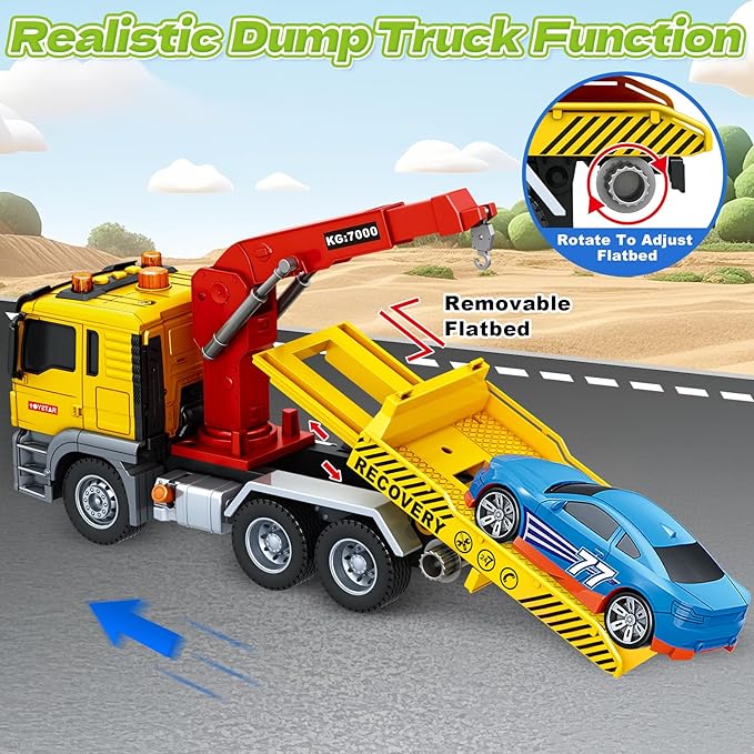 SpringFlower Tow Truck Toy, 3 4 5 6 Years Old Boy Toddlers Truck Vehicle, 12" Large Tow Toy with Racing Car Light Sound, Birthday Gifts for 3 4 5 6 Boys & Girls