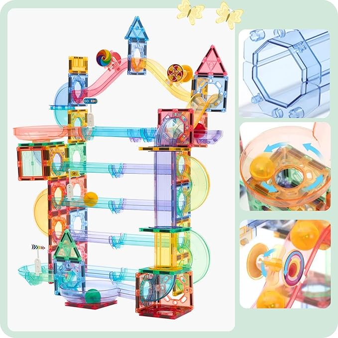 Magnetic Marble Run – 208 PCS Magnetic Tiles & Construction Blocks Set – STEM Building Toys for Boys & Girls Ages 3-9 – 3D Educational Marble Race Game – Gift for Birthdays & Classrooms