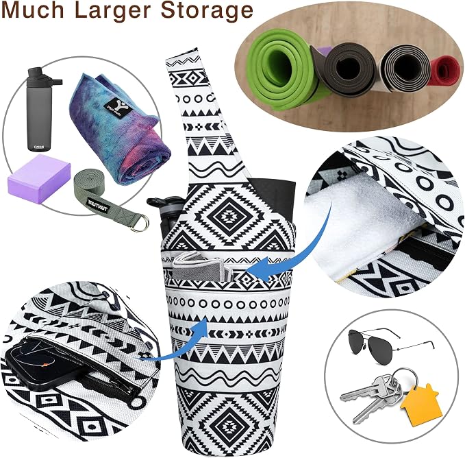 Yoga Mat Bag - Long Tote with Pockets - Holds More Yoga Accessories - Yoga Bag Fit Most Size Mats - Yoga Mat Carrier