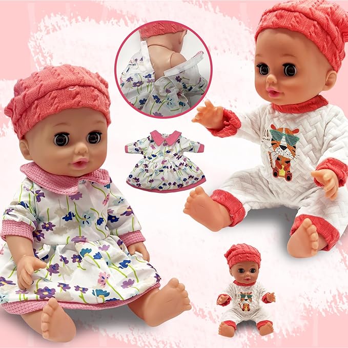Baby Doll Stroller Set Interactive Baby Doll Eyes Open & Close with Doll Accessories Pretend Play Playset Realistic Baby Stroller Toy for Kids Toddlers Girls Ages 3+
