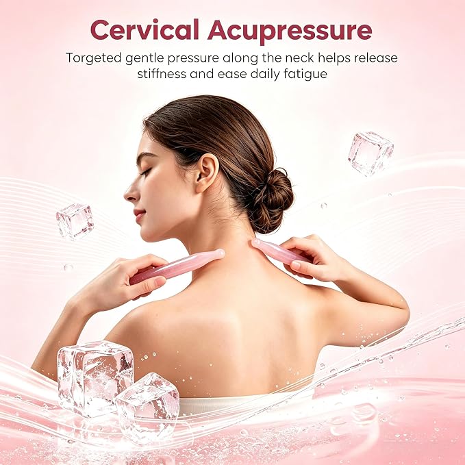 Crystal Gua Sha Facial Acupressure Pen, Natural Rose Quartz Acupressure Tool, Deep Tissue Trigger Point Reflexology Massager for Face & Body Relaxation, Relief Muscle Soreness, Tension & Stiffness