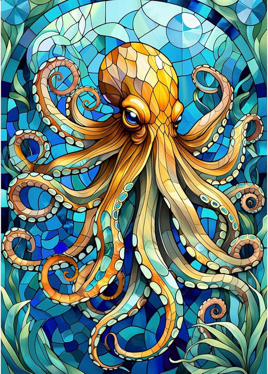 Sutinban Stained Glass Octopus Puzzle 1000 Pieces, 1000 Piece Puzzle for Adults, Coolest Adult Jigsaw Puzzle for Sea Creatures Lovers, Great Gift for Family, 27.5’’x19.7’’