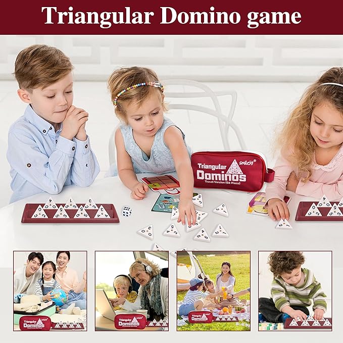 Smilejoy Triangle Domino,Triangular Domino Tiles with Brass Spinners Tabletop Game for Kids Ages 7 and Up, 56 Tiles, Classical Board Game, mathing Skill Trainning (2-4 Players)