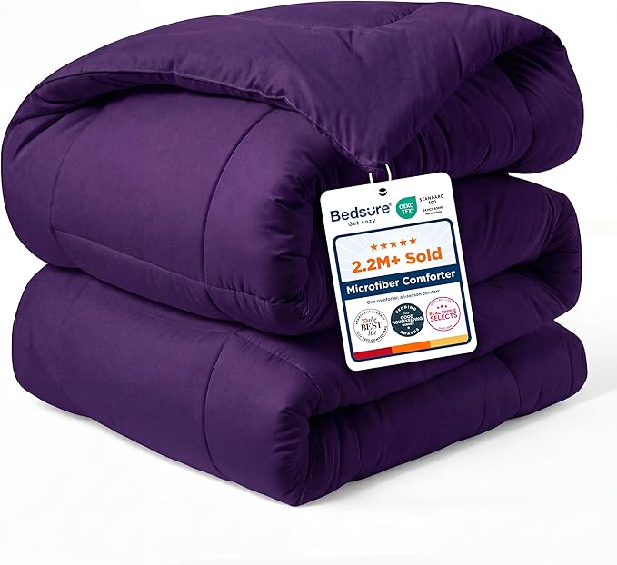 Bedsure Comforter Duvet Insert - Quilted Comforters King Size, All Season Duvet, GentleSoft Down Alternative Bedding Blanket, with 8 Tabs, Gifts for Women/Men, Purple, King 90 x 102 Inches
