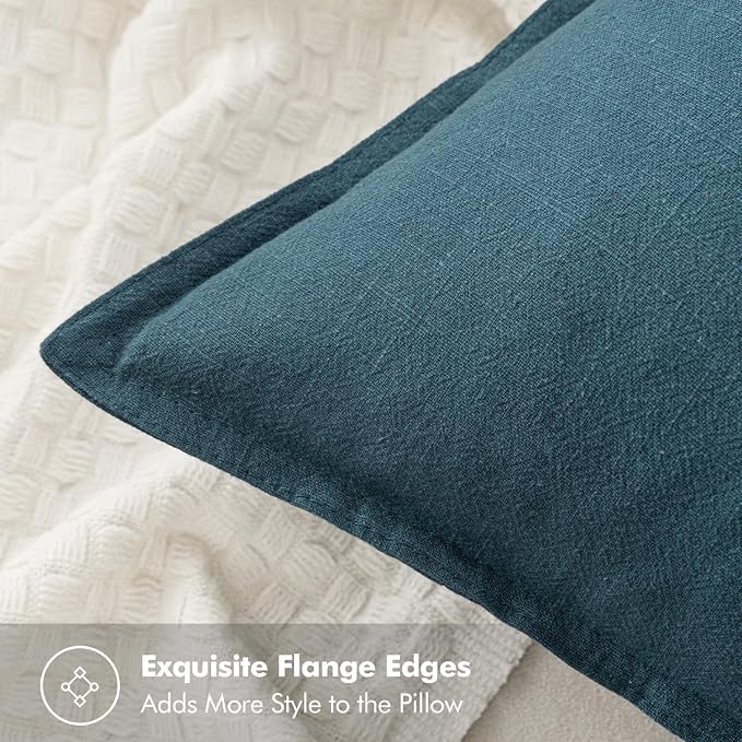 MIULEE Decorative Linen Pillow Covers 20x20 Inch Blue | Boho Farmhouse Neutral Couch Throw Pillows for Bed, Pack of 2 Accent Coastal Modern Pillowcases, Sofa Livingroom Home Decor