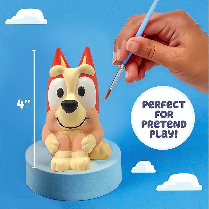 Bluey Paint Your Own Bingo Figurine, Paintable Ceramic Figure, Includes 6 Acrylic Paints, Paintbrush, Toys, Birthday Decorations, Party Favors, Kids Activities