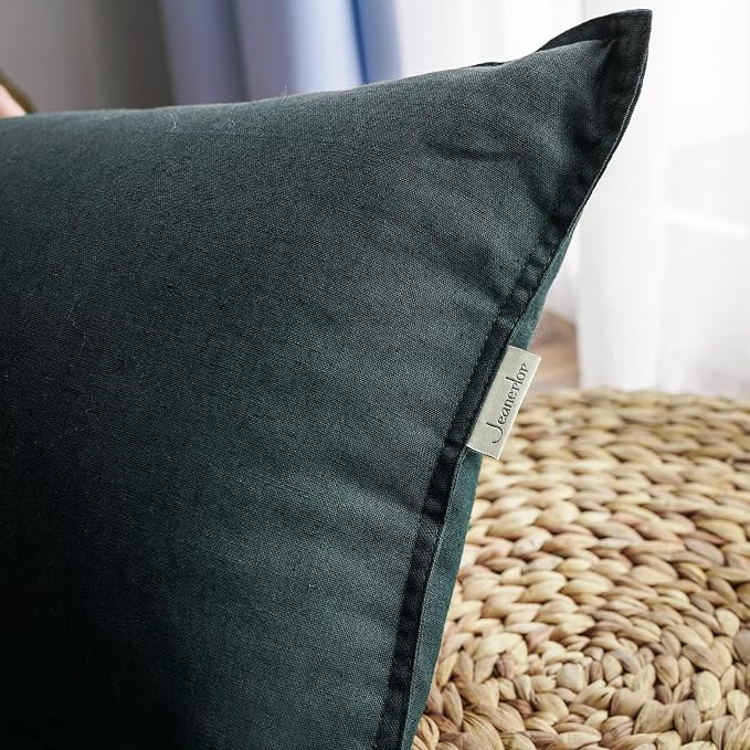 Jeanerlor Solid Cotton Linen Decoration 18"x18" Throw Pillow Cushion Case Special Pillow Cover Delicate Decorative Pillowcase for Couch/Bed/Chair,(45 x 45cm), Dark Green