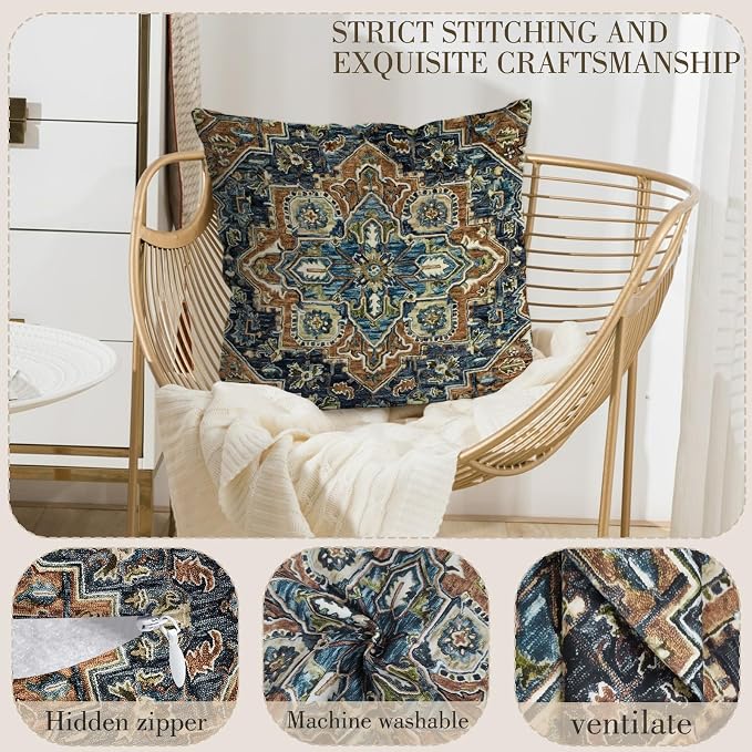 Boho Throw Pillow Covers 26x26 inch Set of 2,Boho Vintage Carpet Pattern Antique Ethnic Decor Double Sided Pattern Cushion Cover Soft Pillow Case Living Sofa Room Bed Square Pillow Cover