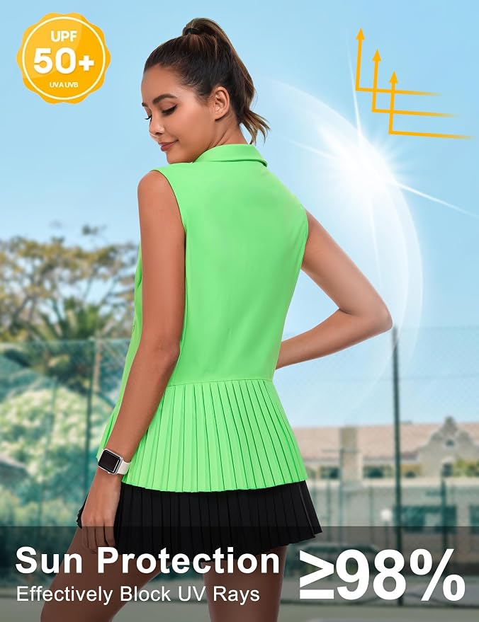 Little Donkey Andy Women's Golf Vest Outerwear | Pleated Hem Sleeveless Athletic Jacket for Running Yoga Tennis