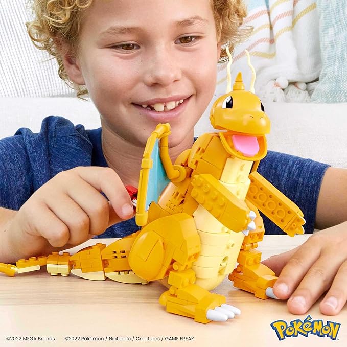 MEGA Pokemon Action Figure Building Toys for Kids, Dragonite with 388 Pieces and Wing Flapping Motion, Age 9+ Years Old Gift Idea