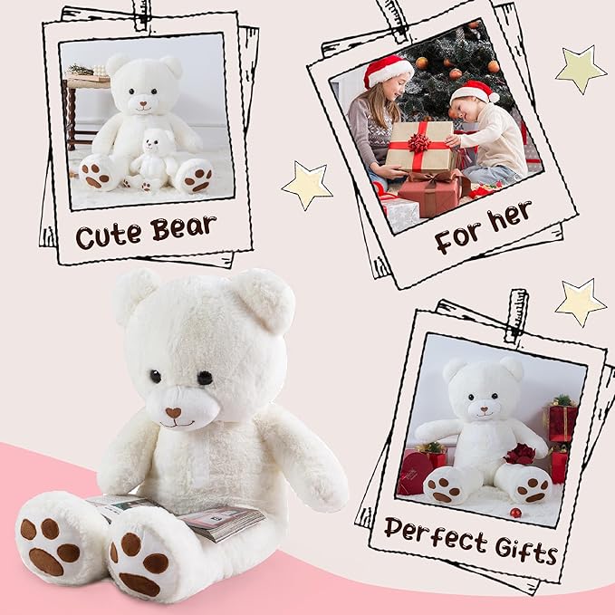 Giant Stuffed Animal White Large Teddy Bear Plush Toy for Girlfriend Women Kids for Valentines Birthday