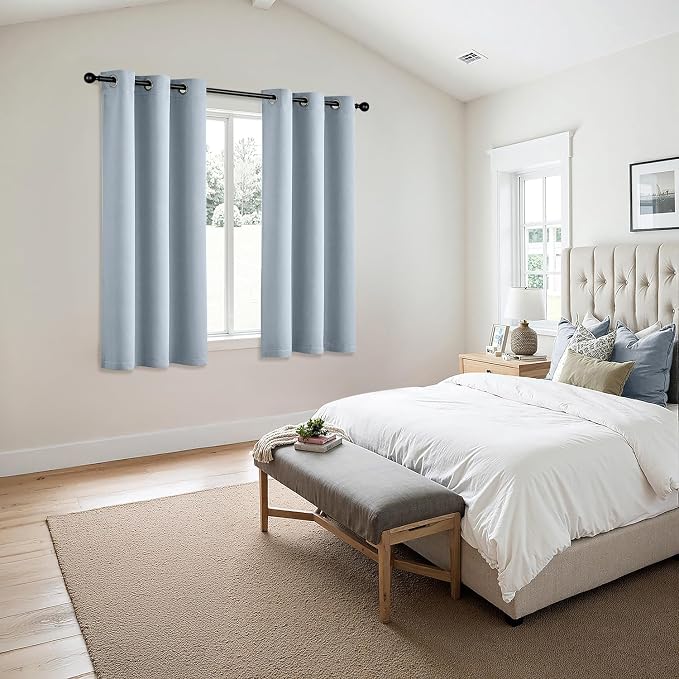 MIULEE Blackout Curtains for Bedroom 2 Panels 40 x 45 Inch Long Light Blue | Thermal Insulated, Living Room Darkening Grommet Drapes, Noise Reducing, Light Blocking Window Treatments
