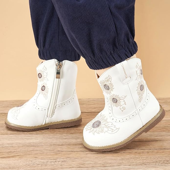 Newsonet Baby Cowboy Cowgirl Boots Infant Western Boots Toddler Boys Girls Round Toe Riding Mid Calf Boots All Seasons for 6 9 12 18 24 Months