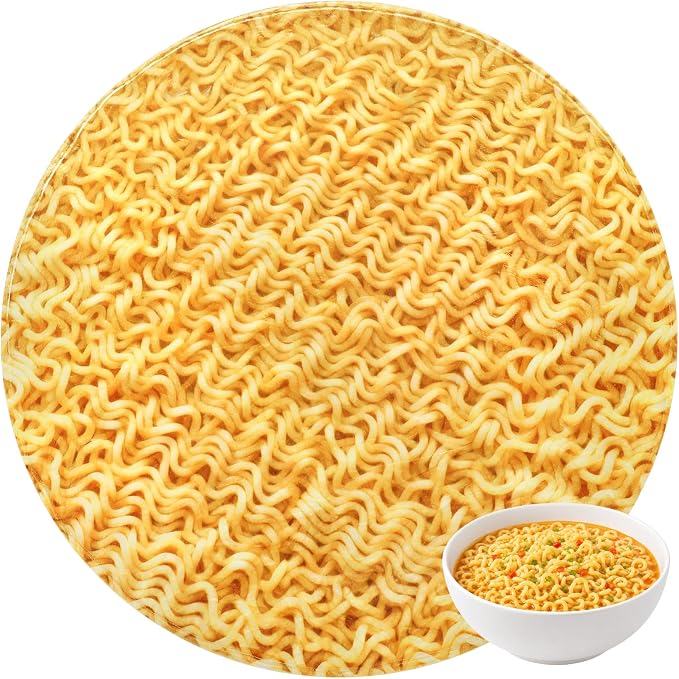 SeaRoomy Ramen Noodles Blanket, Realistic Food Funny Round Blanket, 60 in | White Elephant Gifts, Gag Gifts For Teen Boys & Girls, Novelty Christmas Birthday Presents, Double Sided, Soft Flannel