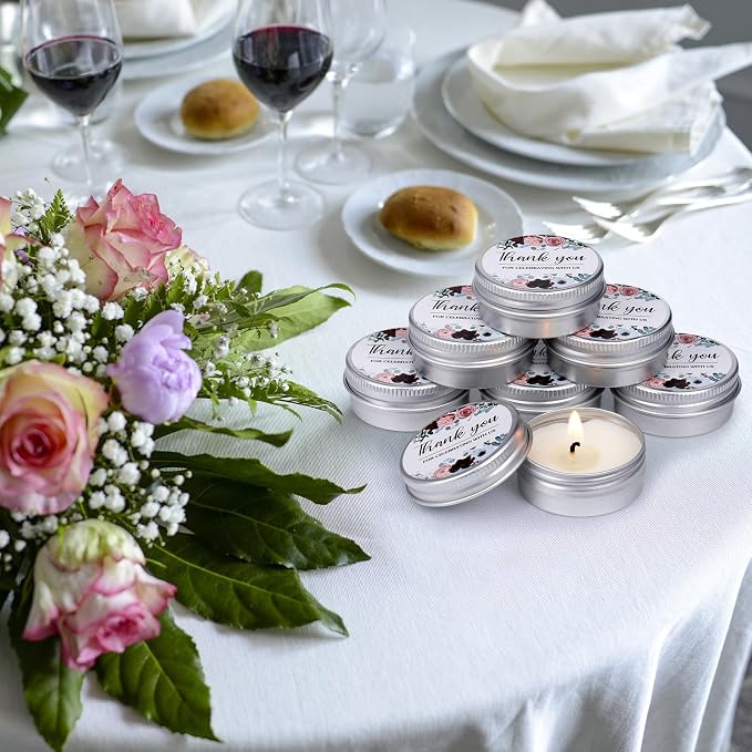 MTLEE 50 Pcs Wedding Candles Gift Favors for Guests 1 Oz Lavender Scented Soy Wax Aromatherapy Candle Favors for Bridal Shower Rustic Wedding Party Guests(Thank You)