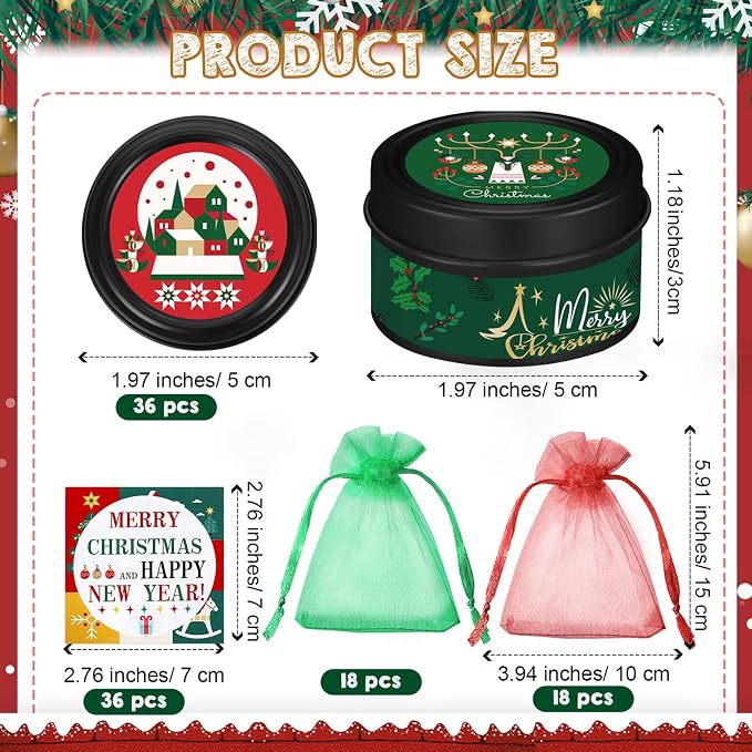MTLEE 36 Sets Christmas Candles Bulk Holiday Small Scented Candles Party Favors with Organza Bag and Cards Bulk Candle Gifts for Home Supplies Holiday Travel(Abstract)