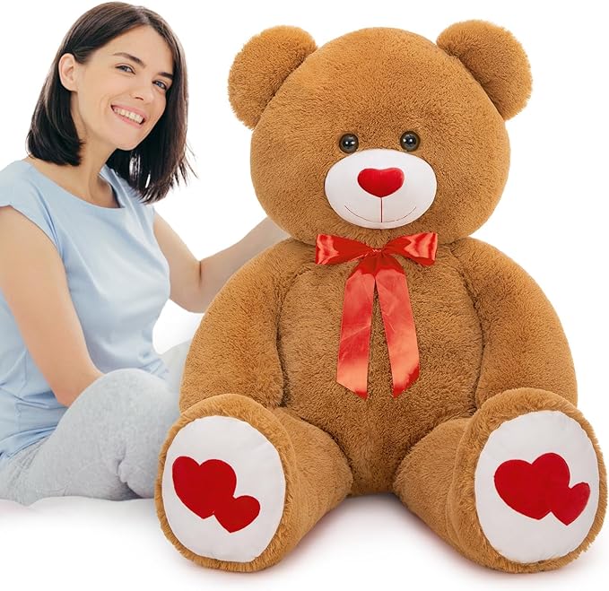 MaoGoLan Giant Teddy Bear Plush 42",Big Teddy Bear Stuffed Animal with Heart Footprints and Heart Nose,Valentines Bear for Girlfriend,Wife,Lover-Anniversary, Birthday,Long Distance,Dark Brown