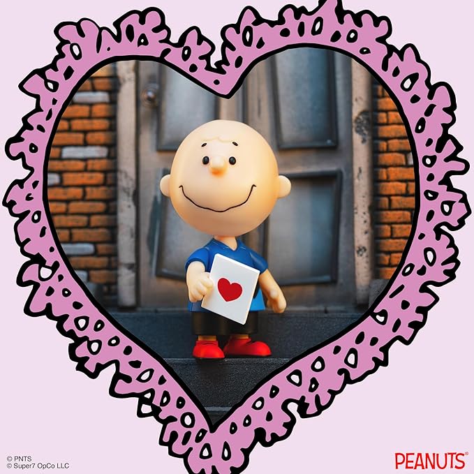 Super7 Peanuts Charlie Brown Valentine Delivery Reaction Figure - 3.75" Peanuts Action Figure with Accessory Classic Cartoon Collectibles and Retro Toys