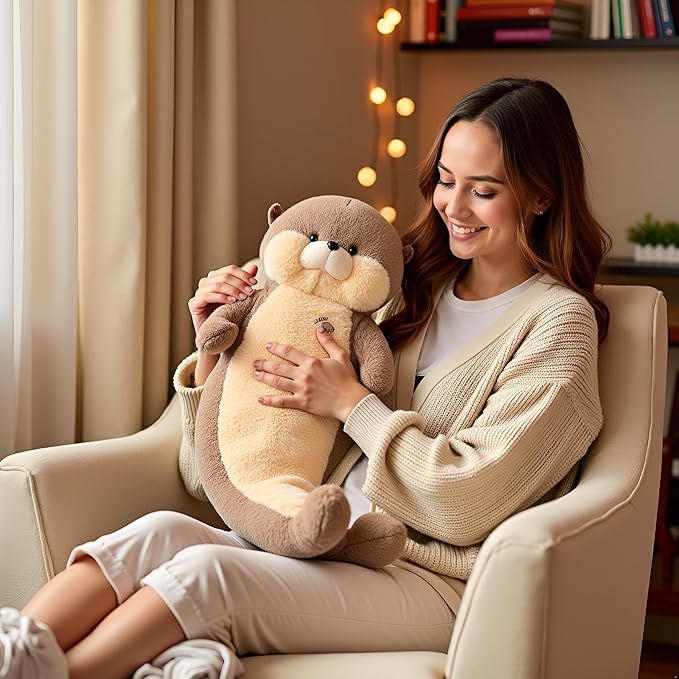 Giant Seal Plush Pillow 27.5" Sea Otter Stuffed Animal Big Stuffed Otter Plush Toy Cute Long Ocean Plushies Decor Birthday Valentine's Day Gift for Kids Girlfriend Brown