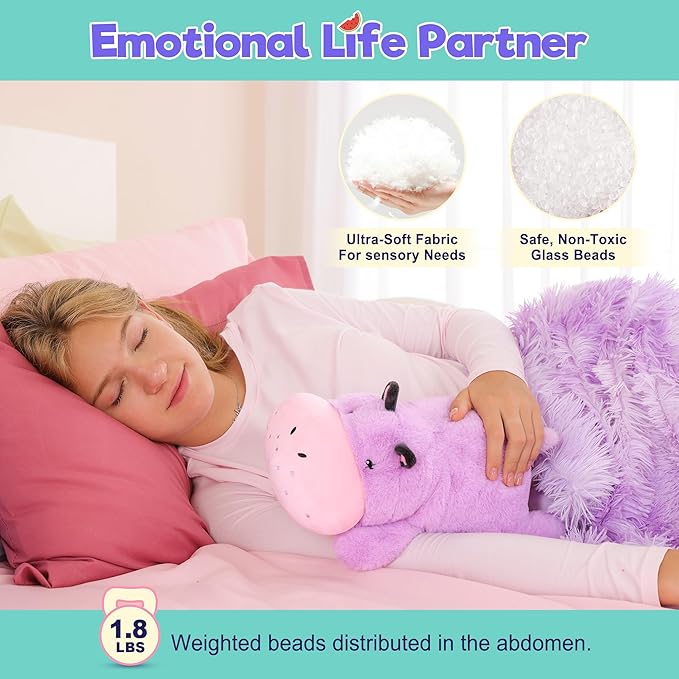 Onsoyours Original Weighted Hippo Stuffed Animals - 13.8"|1.8lbs Comfort Hippopotamus Plush, Soft Cute Hugging Plushies Toys Gifts for Kids & Adults