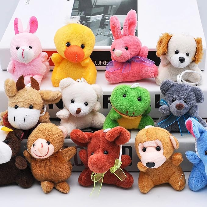 JOYIN 24 Pack Mini Animal Plush Toy Assortment (24 Units 3" Each), Animals Keychain Decoration for Kids, Small Stuffed Animal Bulk for Kids, Carnival Prizes, School Gifts, Halloween Goodie Bags