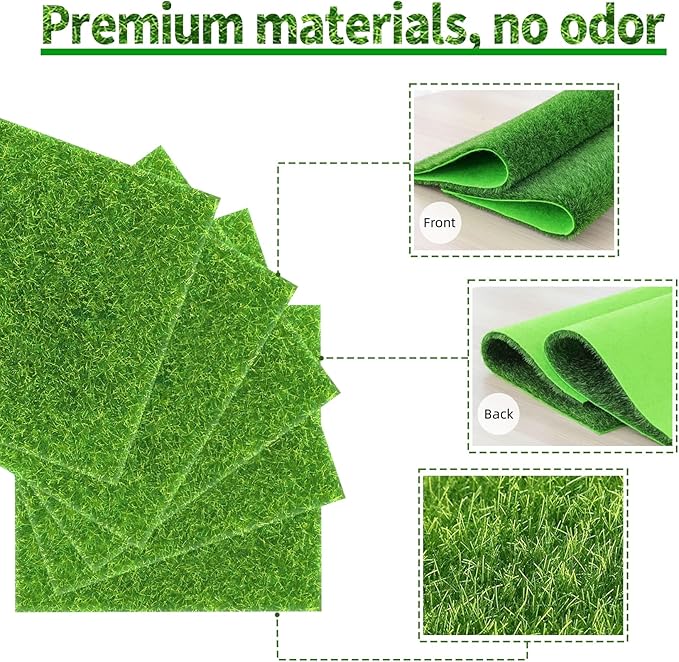 8 Packs 6 X 6 Inch Fake Grass Decor for Crafts, Artificial Grass for Dollhouse Miniature Ornament Projects, Model Turf Grass for DIY Fairy Garden Accessories and Decor Kit