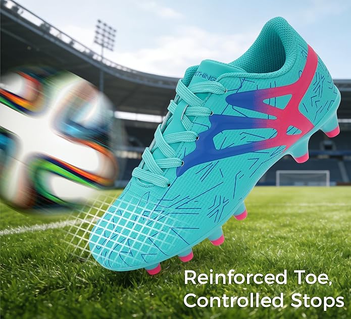 Kids Soccer Cleats Firm Ground - Lightweight Breathable Football Shoes for Boys Girls Youth Outdoor Training on Natural Grass