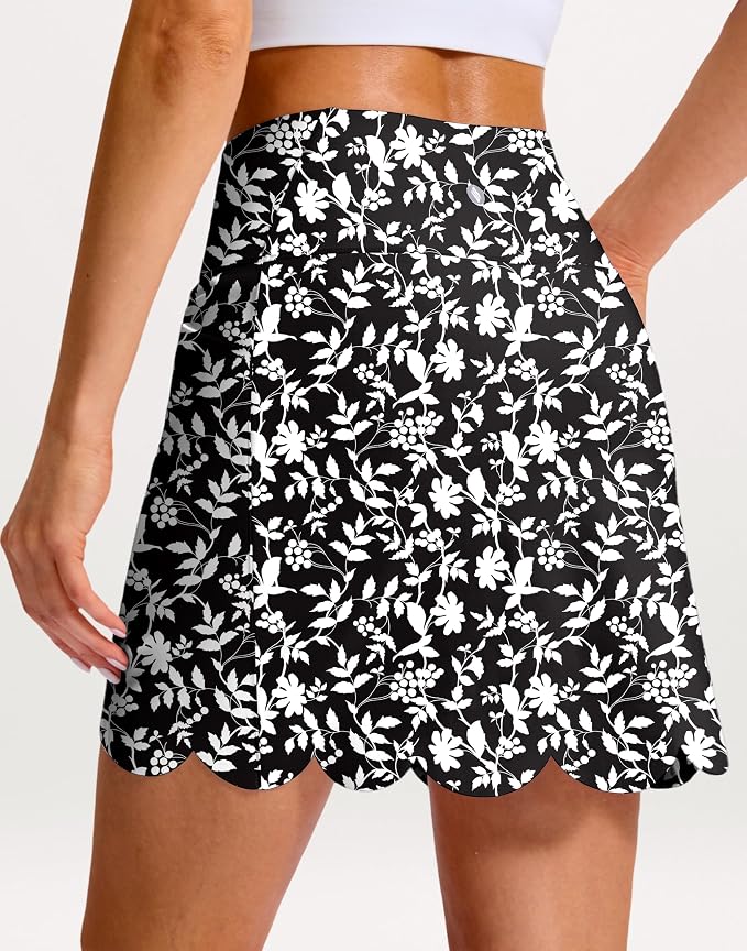 16" Skorts for Women with 4 Pockets High Waisted Scalloped Hem Athletic Tennis Skirt Golf Skort Dressy Casual