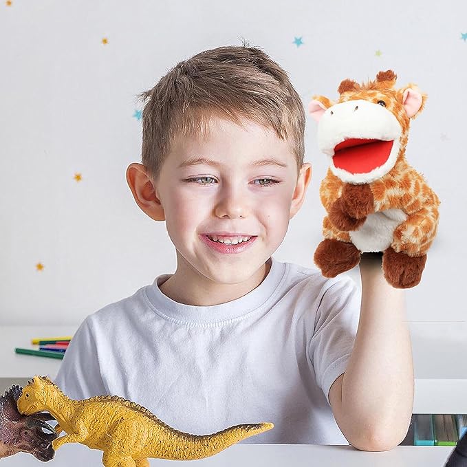 Cuteoy Plush Giraffe Hand Puppet Stuffed Animal Toy Open Movable Mouth Creative Role Play Storytelling Plushies Gifts for Kids Toddlers Birthday Christmas
