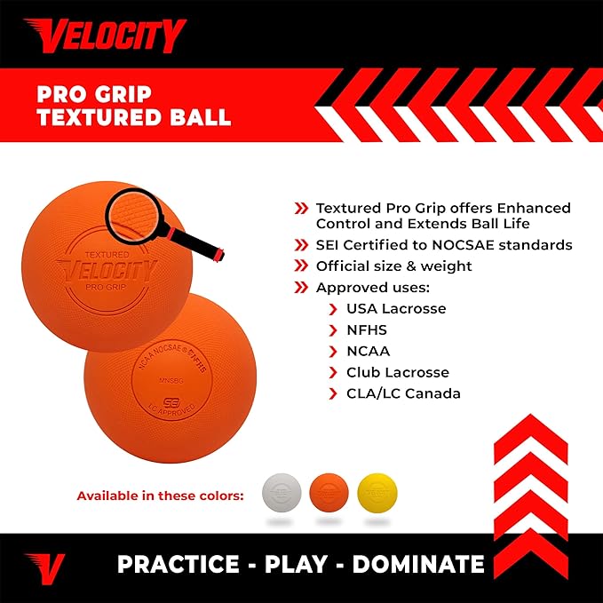 Velocity Pro Grip Lacrosse Balls - 6, 12, 18, 60 and 120 Packs - Certified for Youth, Club, High School, CLA, and College Game Play