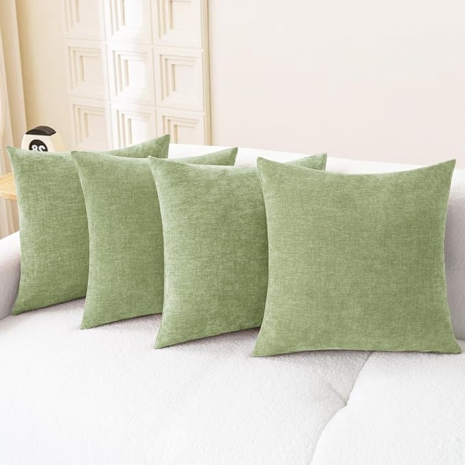CaliTime Decorative Couch Throw Pillow Covers 18 X 18 Inches Sage Green | Pack of 4, Cozy Chenille Cushion Cases for Sofa Bed Living Room Farmhouse Home