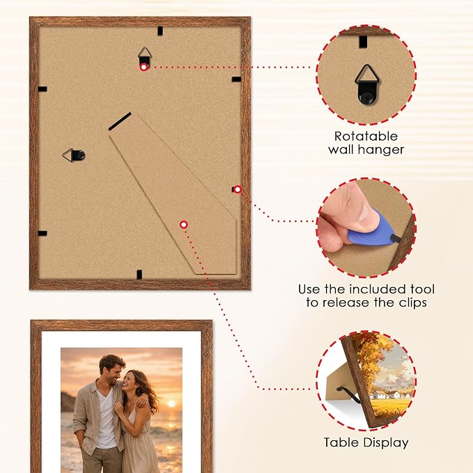 FIXSMITH 5x7 Picture Frame 2 Pack, Rustic Brown Photo Frame with HD Plexiglass, Display Pictures 4x6 with Mat or 5x7 Without Mat, Rustic Brown Multi Picture Frames Collage for Tabletop or Wall Display