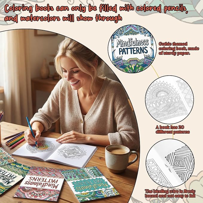 Liliful 24 Pcs Mindfulness Geometric Theme Coloring Book Bulk – Intricate Pattern & Mandala Coloring Books for Stress Relief, Ideal for Adult Relaxation, Gift Fillers & Self-Care Activities