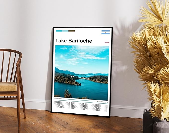 Poster Lake Bariloche Wall Art Original Design(36"x24" Wrapped Canvas) Argentina Patagonia Landscape Print Andes Mountains Nature Scenery Nahuel Huapi Glacial View South America Travel Home Decor