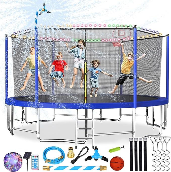 Lyromix Upgraded 16FT 15FT 14FT 12FT 10FT 8FT Trampoline Outdoor with Basketball Hoop and Net, Capacity for 4-6 Kids and Adults