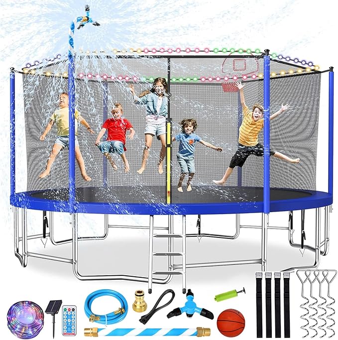Lyromix Upgraded 16FT 15FT 14FT 12FT 10FT 8FT Trampoline Outdoor with Basketball Hoop and Net, Capacity for 4-6 Kids and Adults