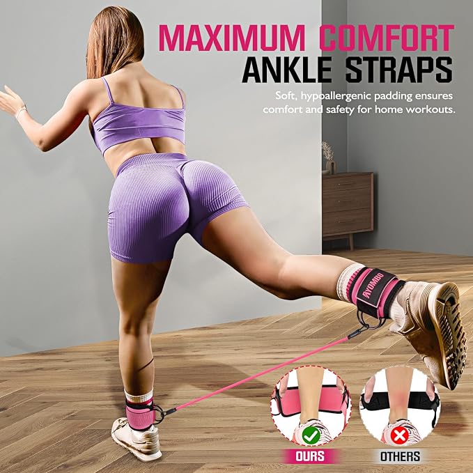 Ayombo Ankle Resistance Bands with Cuffs, Home Gym Workout Equipment, Lifting Glute Butt Exercise Equipment for Women, Ankle Weights Fitness Set, Leg Booty Equipment for Training Perfect Body Shape