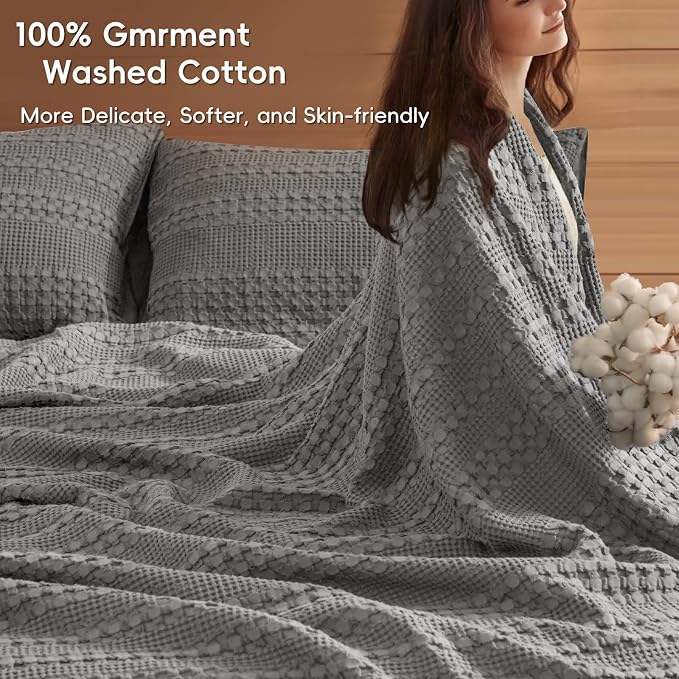 PHF 100% Cotton Waffle Blanket Oversized King 120"x120", Lightweight Breathable Extra Large 10'x10' Blankets for Bed, Giant Big Luxury Aesthetic Woven Bedding for Home Decor, Dark Grey