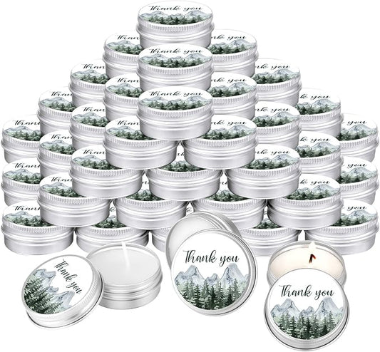 MTLEE 50 Pcs Woodland Wedding Candles Gift Favors for Guests 1 Oz Lavender Scented Soy Wax Aromatherapy Candle Favors for Bridal Shower Rustic Wedding Party Guests(Forest)